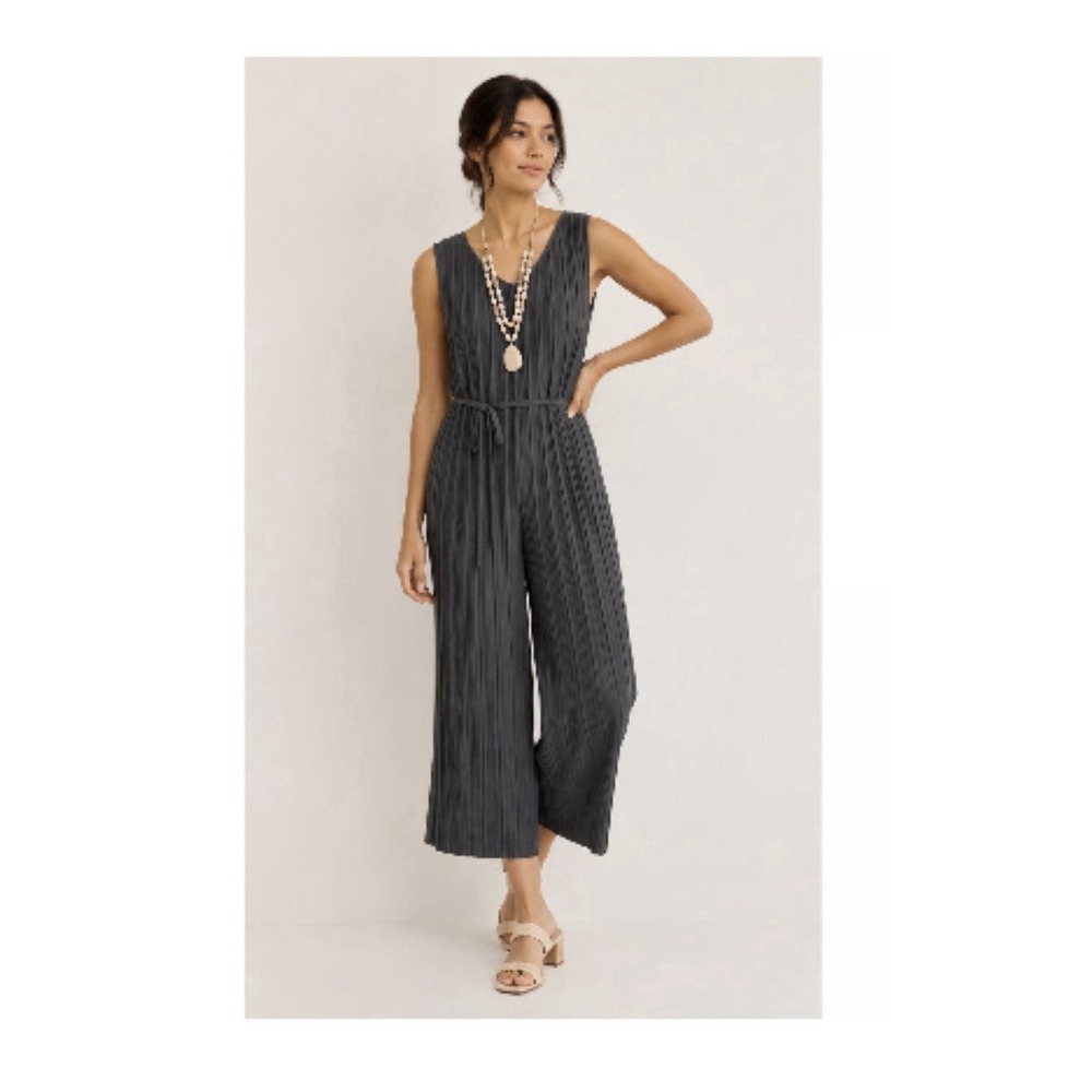 Purejill J Jill Jumpsuit Medium Women's Gray Pleated Crinkle Wide Crop New